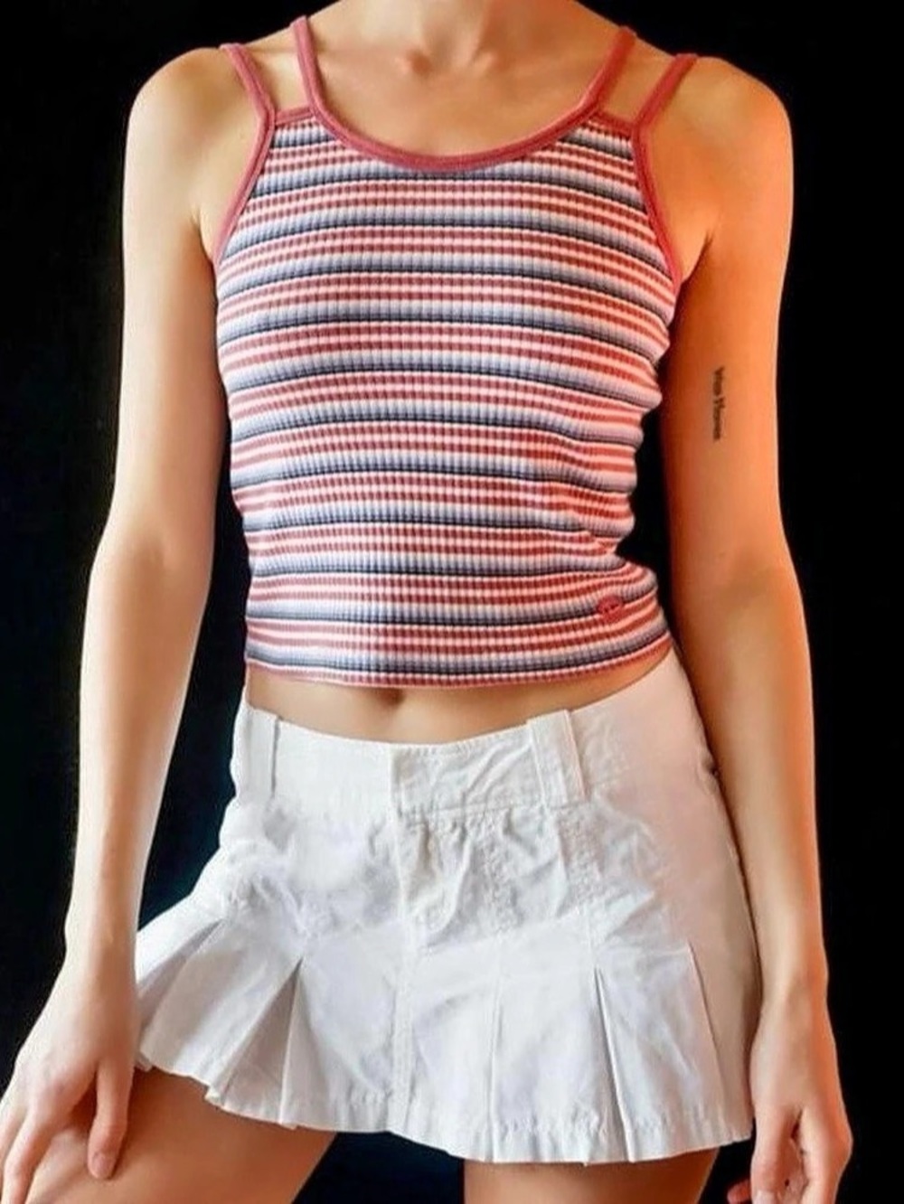 Vtg 90s Striped Double Strap Tank Top in Pink & White